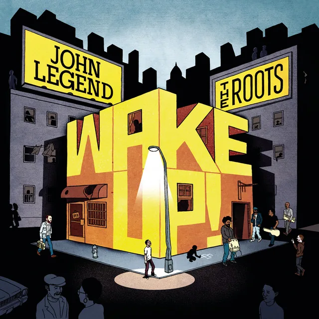 Wake Up! cover, with The Roots: an illustrated street corner with the title on a building